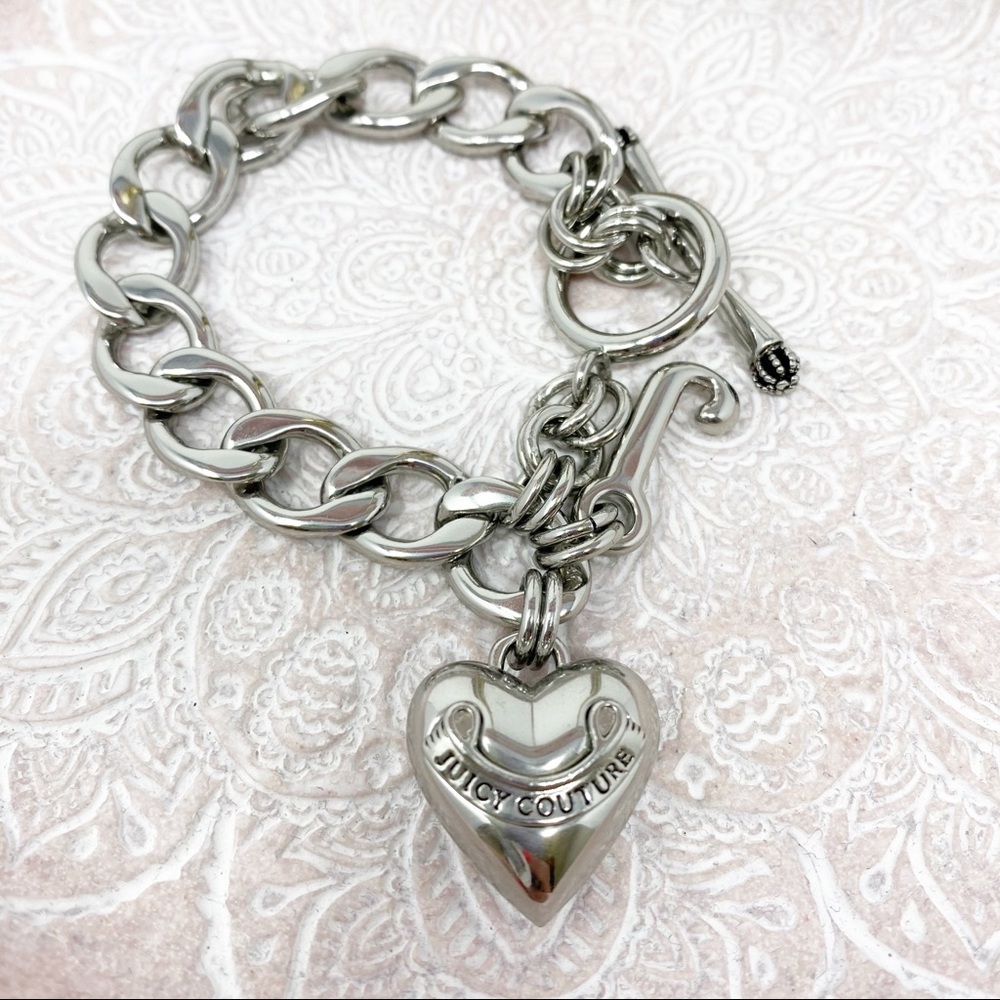 JUICY COUTURE Silvertone Puff Heart Charm Bracelet